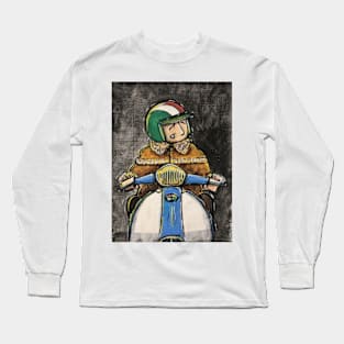 Retro Scooter, Classic Scooter, Scooterist, Scootering, Scooter Rider, Mod Art Long Sleeve T-Shirt